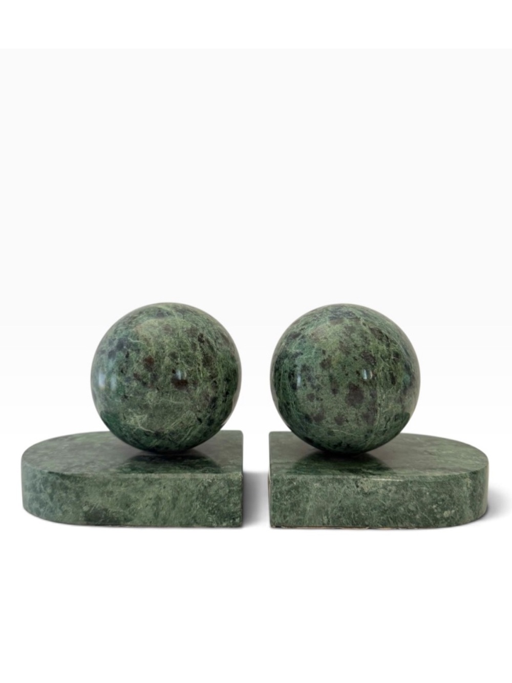 Vintage Modernist Green Marble Granite Sphere Arch Set of Bookends